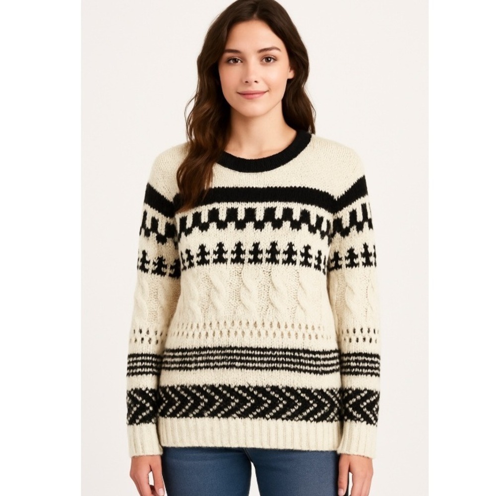 American Eagle Chunky Knit Sweater Small Fair Isle‎ Cable Knit Wool Blend